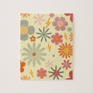 Colorida Retro Daisy Flowers Quebra-cabeça