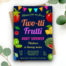Colorida Tutti Frutti Twins Chá de fraldas Convite