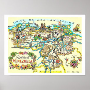 Colorida Vintage Venezuela - Impressão de Mapa