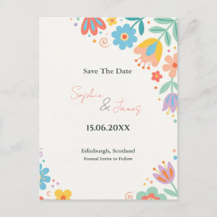 Colorido Cartão Postal de Save the Date Floral Ret