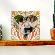 Colorido Impresso Boho Coração Foto com Data de Ca