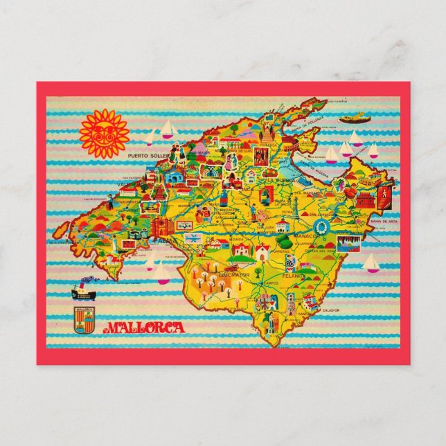 Colorido Mapa de Maiorca Espanha Cartão Postal (Frente)
