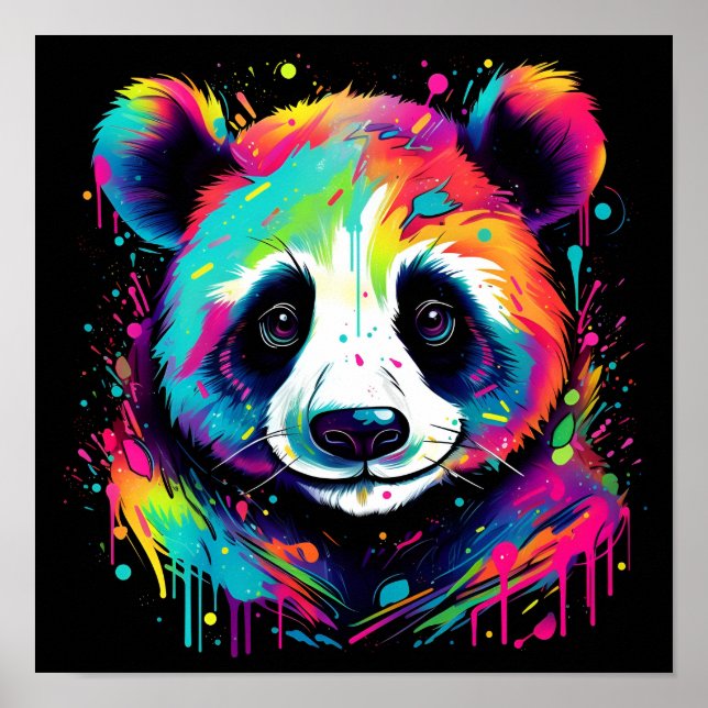 colorido neon panda bear impressão de arte digital (Frente)