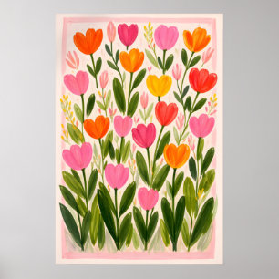 Colorido Poster de Flor de Tulipa, Botânica Vibran