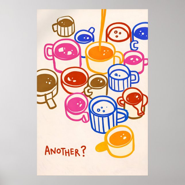 Colorido Poster de Xícaras de Café, Impressão de C (Frente)