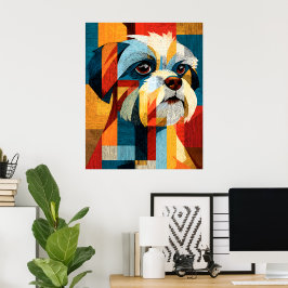 Colorido Poster Geométrico de Shih Tzu Abstrato