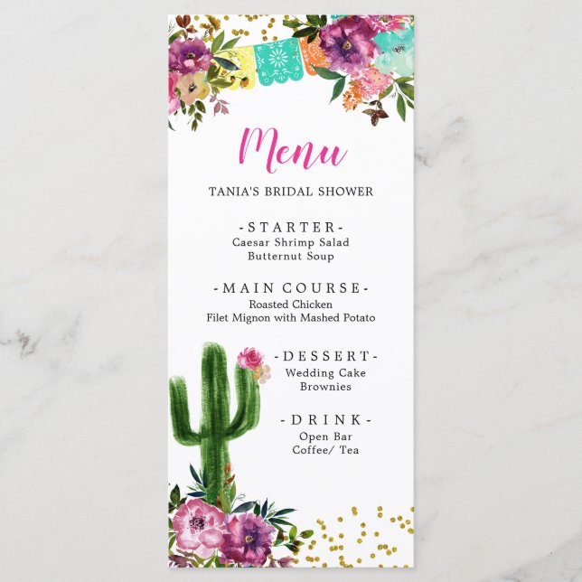 Colorido Taco Mexicano sobre o Menu do Chá de pane (Frente)