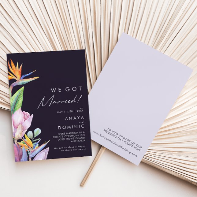 Colorido Tropical | Anúncio de Casamento Roxo Elop (Criador carregado)