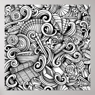 Colorir Poster Comida Arte Japonesa