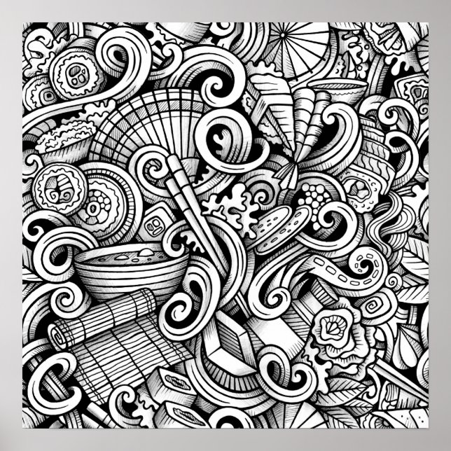 Colorir Poster Comida Arte Japonesa (Frente)