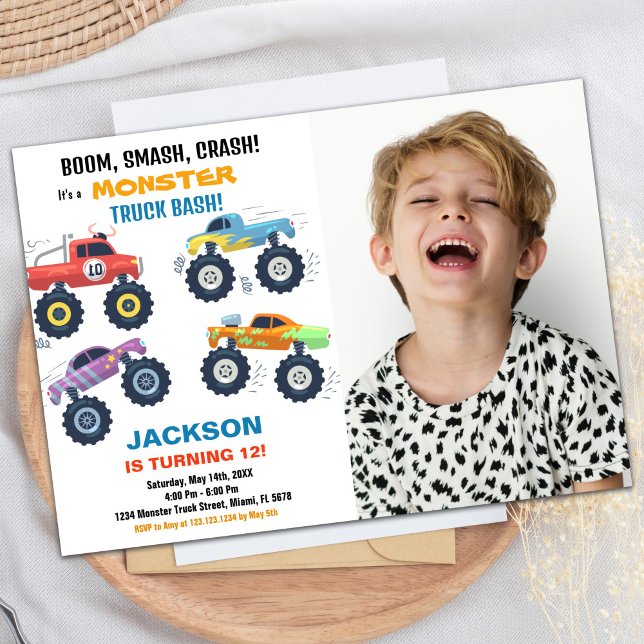 Colors Monster Truck Birthday - Convites Foto (Colours Monster Truck Birthday Invitations Photo)