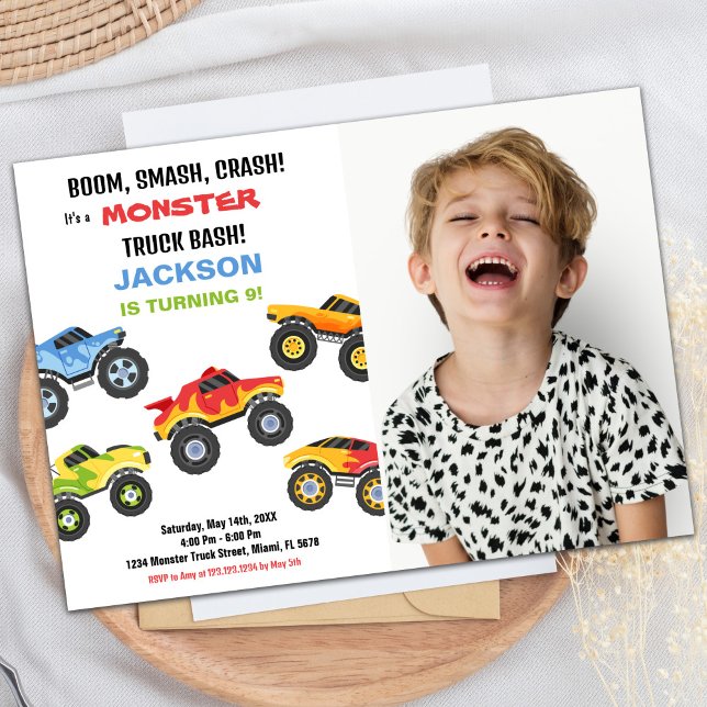 Colors Monster Truck Birthday - Convites Foto (Colours Monster Truck Birthday Invitations Photo)