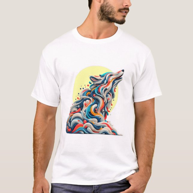 Colourful Abstract Wolf - Modern Art T-Shirt (Frente)