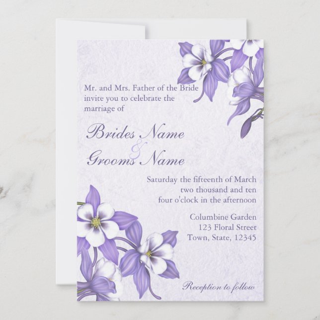 Columbine Buquê 2 Convites de Casamento (Frente)