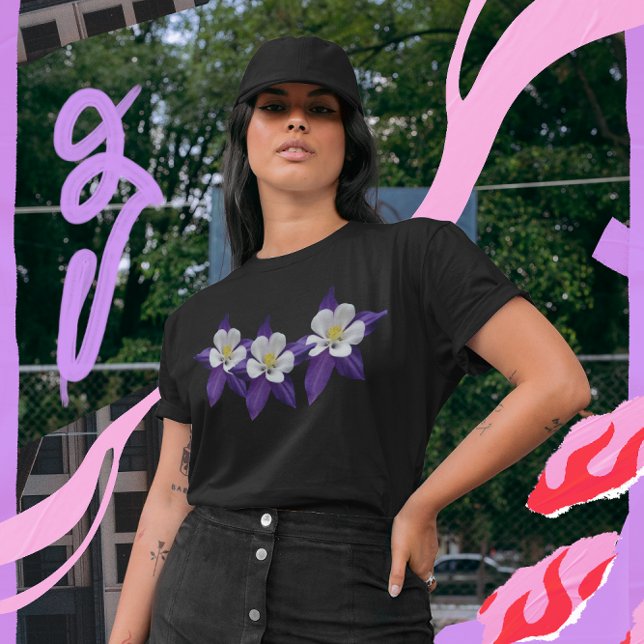 Columbine Purple e White Flowers Dark T-shirt (Columbine Purple and White Flowers Dark T-shirt)