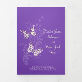 Com Borda Tripla Borboletas roxas do programa de renovação do casam