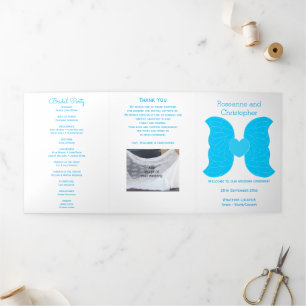 Com Borda Tripla Programa Casamento Blue Angel Wings Heart Design