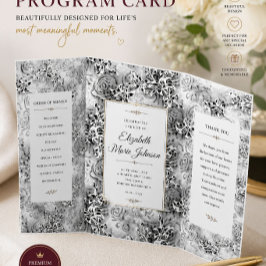 Com Borda Tripla Programa de Casamento Floral Preto Elegante