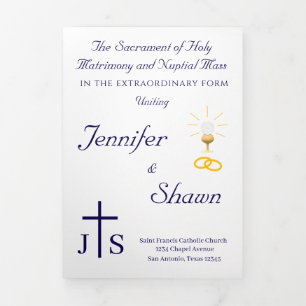 Com Borda Tripla Programa de Casamento Trifold Monogramado Católico