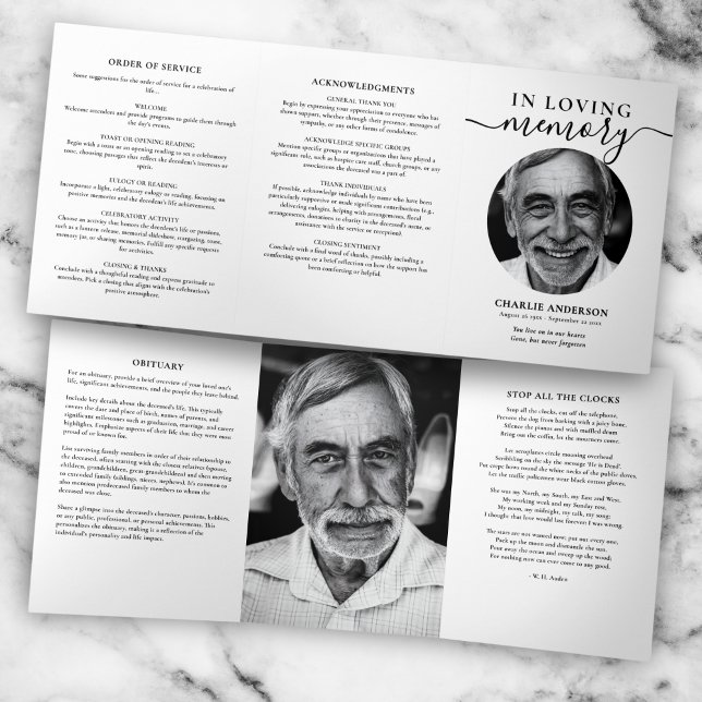 Com Borda Tripla Programa de Funeral Trifold 2-Fotos de Roteiro Mod (Criador carregado)