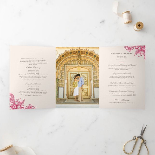 Com Borda Tripla Programa Tradicional de Casamento Indiano Mod Meha (Dentro)