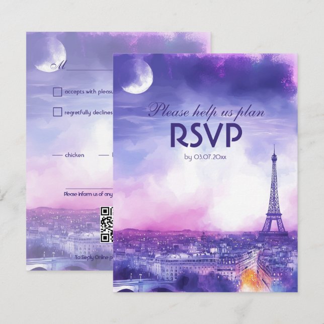 Com cartão de RSVP de escolha alimentar Amour Éter (Frente/Verso)