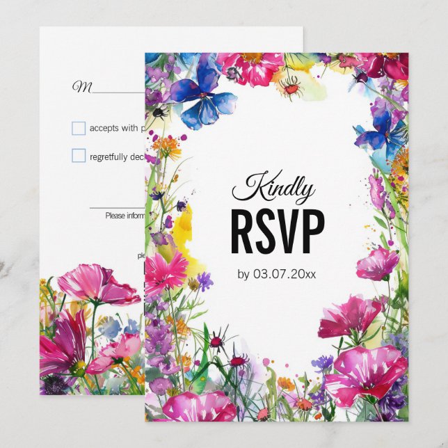 💍 com cartão RSVP de Blooms de Meadow Blooms de C (Frente/Verso)
