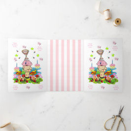 Com Dobra Tripla Cartão Tri-Fold FUN Rosa de Aniversário