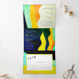 Com Dobra Tripla Casamento Bilíngue - Joias Tudo em Um Convite