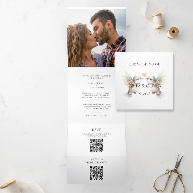 Com Dobra Tripla Casamento de Hummingbird Triplo Adicionar Convite  (Criador carregado)