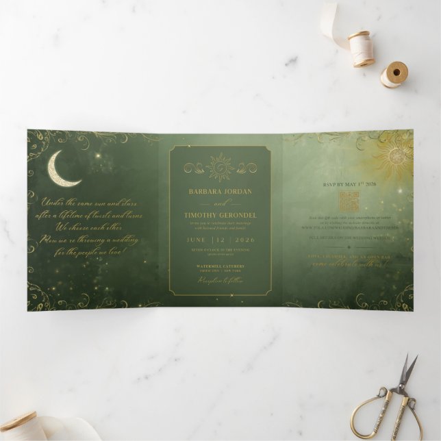Com Dobra Tripla Convite de Casamento Barbara + Tim Trifold R14 (Dentro)