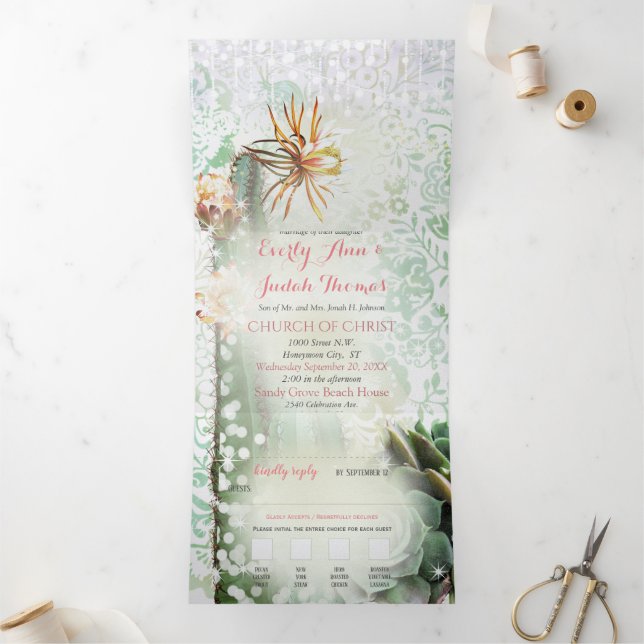 Com Dobra Tripla Convite de Casamento de Cacto Suculento Tudo em Um (Dentro)