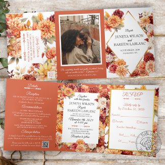 Com Dobra Tripla Convite de Casamento Floral de Outono Tri-Fold