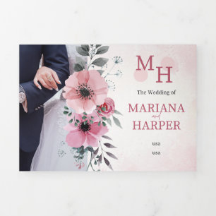 Com Dobra Tripla Convite de Casamento Floral Elegante – Pino Aquare