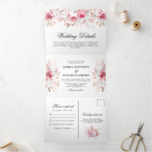 Convite de Casamento Floral em Aquarela Rosa Bonit
