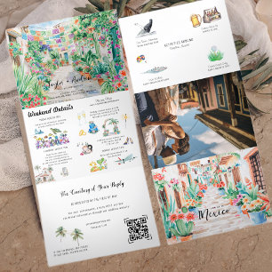 Com Dobra Tripla Convite de Casamento Ilustrado Sayulita México C