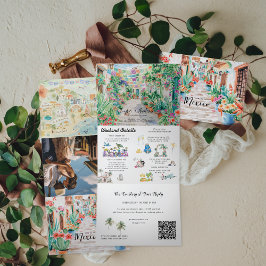 Com Dobra Tripla Convite de Casamento Ilustrado Sayulita México | C