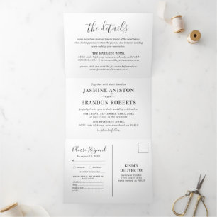 Com Dobra Tripla Convite de casamento minimalista tudo em um tri-do
