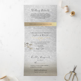 Com Dobra Tripla Convite de casamento na praia 3 em 1 Tri-Fold