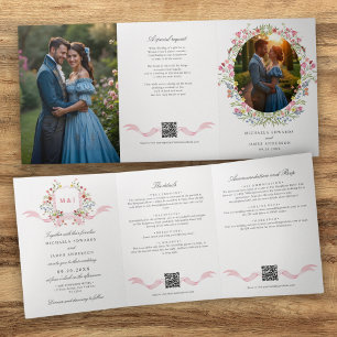 Com Dobra Tripla Convite de Casamento QR Tudo em Um Aquarela Crest 