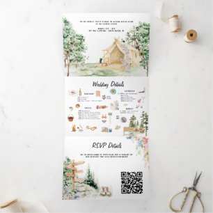 Com Dobra Tripla Convite de Casamento Tri-Fold de Glamping Floresta