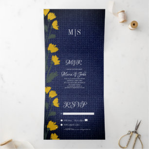 Com Dobra Tripla Convite de Casamento Tri-Fold Denim & Wild Flowers