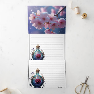 Com Dobra Tripla Convite de Casamento Tri-Fold Elegante - Cereja Ro