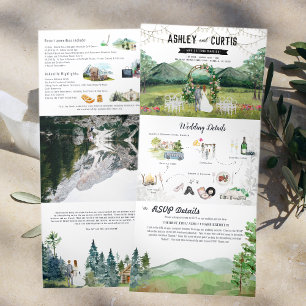 Com Dobra Tripla Convite de Casamento Tri-Fold Floresta Montanhosa