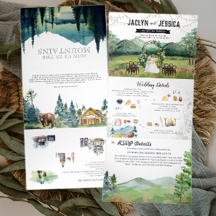 Com Dobra Tripla Convite de Casamento Tri-Fold Floresta Montanhosa