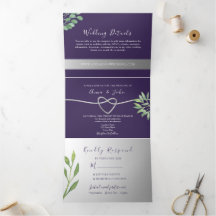 Convite de Casamento Tri-Fold Foto Roxa