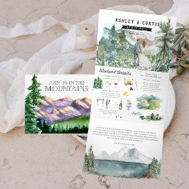 Com Dobra Tripla Convite de Casamento Tri-Fold Montanha Rústica