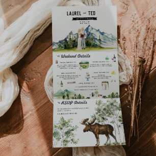 Com Dobra Tripla Convite de Casamento Tri-Fold Montanha Rústica