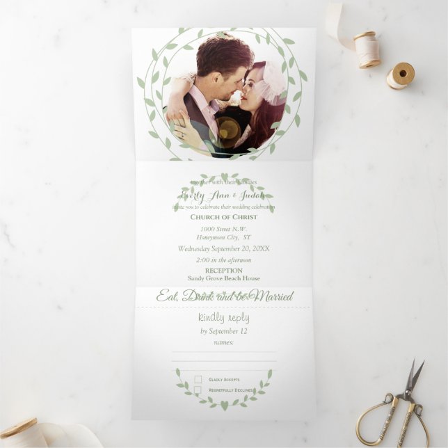 Com Dobra Tripla Convite de Casamento Tri-Fold Simples Moderno Cinz (Dentro)