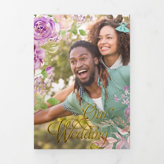 Com Dobra Tripla Convite de Casamento Trifold Lilac Rose (Cobrir)